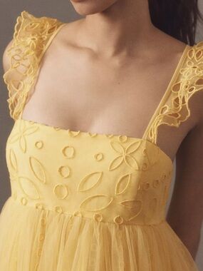 Anthropologie Yellow Embroidered Tulle Sundress